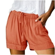 JINMGG 2024 Summer Plus Womens Shorts Clearance,Womens Plus Size Comfy Drawstring Casual Elastic Waist Pocket Loose Shorts Pants Orange M